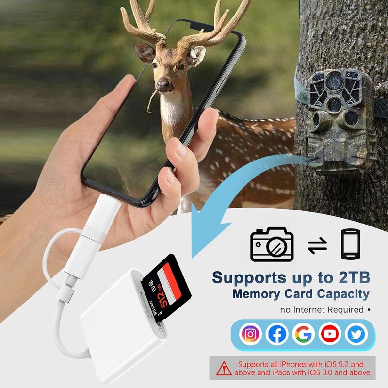 DCNETWORK SD Card Reader for iPhone iPad, Dual Connector (Lightning&USB-C) Memory SD Card Adapter, Support SD/MicroSD Cards, High-Speed Digital Trail Camera to iPhone Viewer, Plug and Play - Image 5